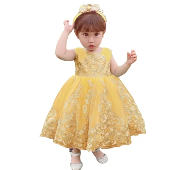 CMMCHAAH Dresses | CMMCHAAH Yellow Taffeta Formal Lace Embroidered Dress Size 12 - 18 Months Nwot | Color: Yellow | Size: 12-18mb | 5150royalty_'s